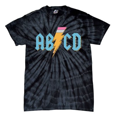 ABCD Pencil Lightning Rockn Roll Teacher Back To School Tie-Dye T-Shirt