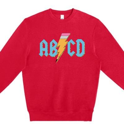 ABCD Pencil Lightning Rockn Roll Teacher Back To School Premium Crewneck Sweatshirt