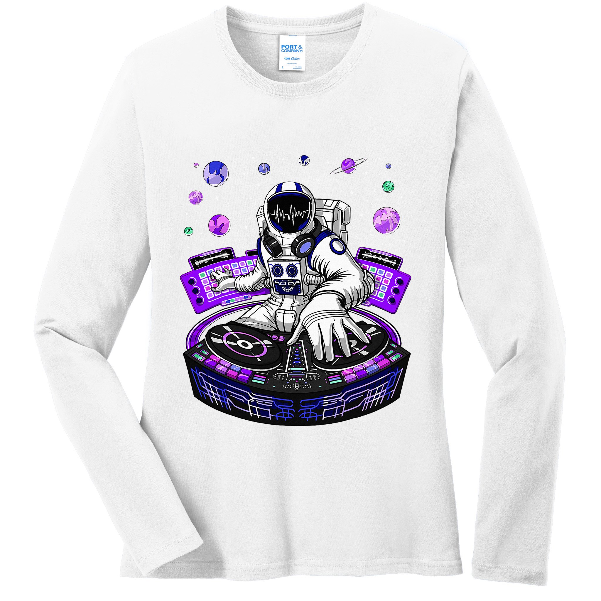 Astronaut Psychedelic Music Dj Psytrance Techno Edm Festival Ladies Long Sleeve Shirt
