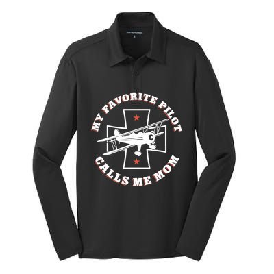 Airplane Pilot Mom Mother Vintage Biplane My Favorite Pilot Gift Silk Touch Performance Long Sleeve Polo