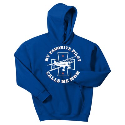 Airplane Pilot Mom Mother Vintage Biplane My Favorite Pilot Gift Kids Hoodie