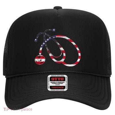 American Pride Medical Nurse Gift Us Flag Stethoscope Nurse Cool Gift High Crown Mesh Back Trucker Hat
