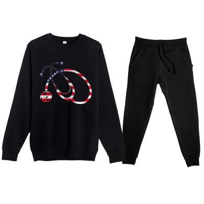 American Pride Medical Nurse Gift Us Flag Stethoscope Nurse Cool Gift Premium Crewneck Sweatsuit Set