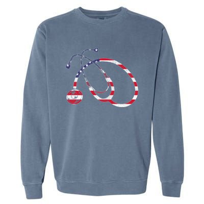 American Pride Medical Nurse Gift Us Flag Stethoscope Nurse Cool Gift Garment-Dyed Sweatshirt