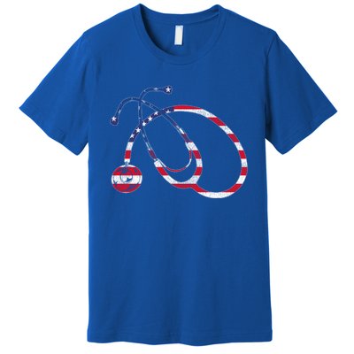 American Pride Medical Nurse Gift Us Flag Stethoscope Nurse Cool Gift Premium T-Shirt