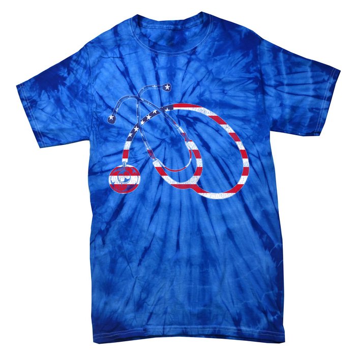 American Pride Medical Nurse Gift Us Flag Stethoscope Nurse Cool Gift Tie-Dye T-Shirt