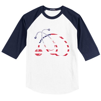 American Pride Medical Nurse Gift Us Flag Stethoscope Nurse Cool Gift Baseball Sleeve Shirt