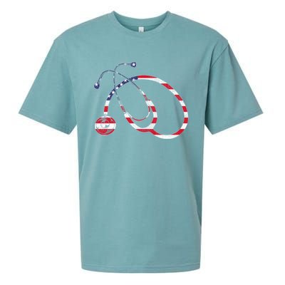 American Pride Medical Nurse Gift Us Flag Stethoscope Nurse Cool Gift Sueded Cloud Jersey T-Shirt