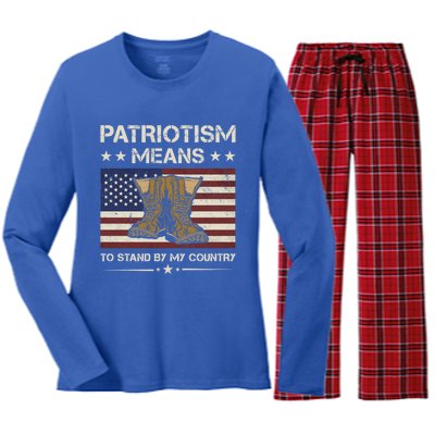 America Patriotism Means To Stand By My Country Army Veteran Cute Gift Women's Long Sleeve Flannel Pajama Set 