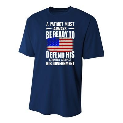 A Patriot Must Always Be Ready To Defend His County Against His Government Youth Performance Sprint T-Shirt