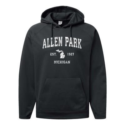 Allen Park Michigan Mi Vintage Sports Performance Fleece Hoodie