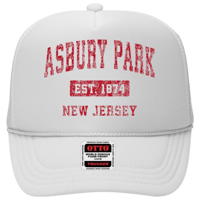 Asbury Park New Jersey Nj Vintage Sports High Crown Mesh Back Trucker Hat