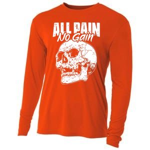 All Pain No Gains Skull Fitness Gym Slogans For Bodybuilders Great Gift Cooling Performance Long Sleeve Crew