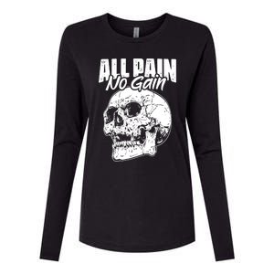 All Pain No Gains Skull Fitness Gym Slogans For Bodybuilders Great Gift Womens Cotton Relaxed Long Sleeve T-Shirt