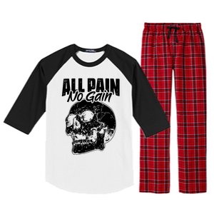 All Pain No Gains Skull Fitness Gym Slogans For Bodybuilders Great Gift Raglan Sleeve Pajama Set