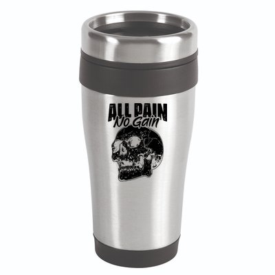 All Pain No Gains Skull Fitness Gym Slogans For Bodybuilders Great Gift 16oz Travel Tumbler