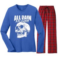 All Pain No Gains Skull Fitness Gym Slogans For Bodybuilders Great Gift Women's Long Sleeve Flannel Pajama Set 