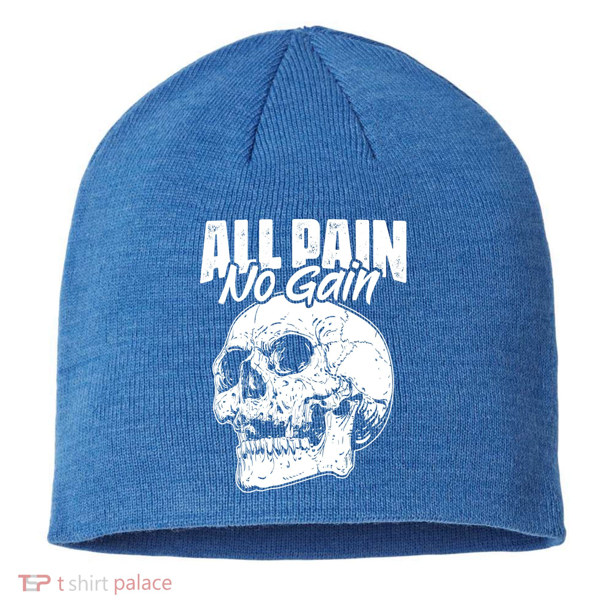 All Pain No Gains Skull Fitness Gym Slogans For Bodybuilders Great Gift Sustainable Beanie