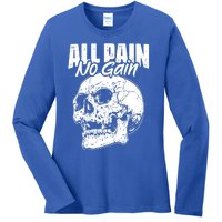 All Pain No Gains Skull Fitness Gym Slogans For Bodybuilders Great Gift Ladies Long Sleeve Shirt