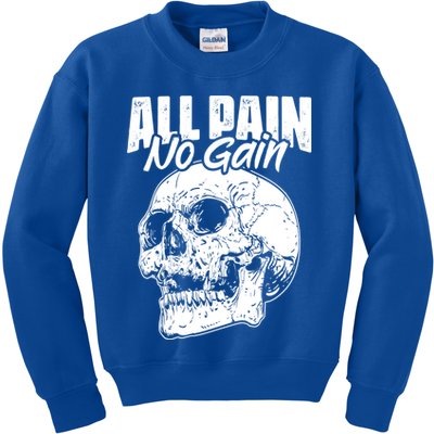 All Pain No Gains Skull Fitness Gym Slogans For Bodybuilders Great Gift Kids Sweatshirt