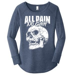 All Pain No Gains Skull Fitness Gym Slogans For Bodybuilders Great Gift Women's Perfect Tri Tunic Long Sleeve Shirt