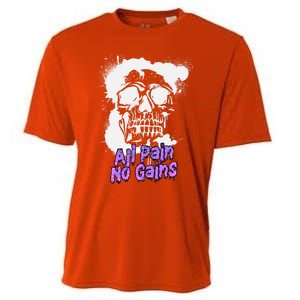 All Pain No Gains Weightlifting Powerlifting Skull Gift Cooling Performance Crew T-Shirt