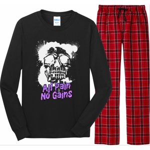 All Pain No Gains Weightlifting Powerlifting Skull Gift Long Sleeve Pajama Set