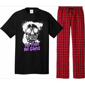 All Pain No Gains Weightlifting Powerlifting Skull Gift Pajama Set