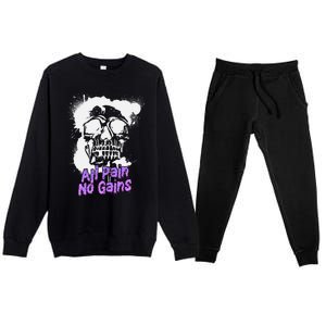 All Pain No Gains Weightlifting Powerlifting Skull Gift Premium Crewneck Sweatsuit Set