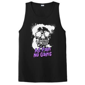 All Pain No Gains Weightlifting Powerlifting Skull Gift PosiCharge Competitor Tank