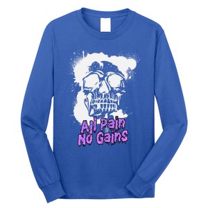 All Pain No Gains Weightlifting Powerlifting Skull Gift Long Sleeve Shirt