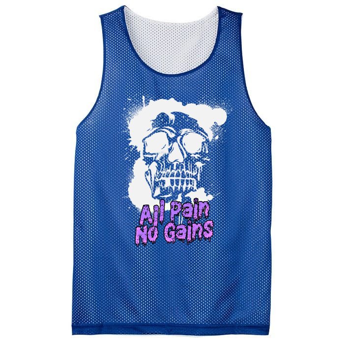 All Pain No Gains Weightlifting Powerlifting Skull Gift Mesh Reversible Basketball Jersey Tank