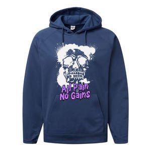 All Pain No Gains Weightlifting Powerlifting Skull Gift Performance Fleece Hoodie