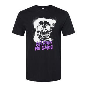 All Pain No Gains Weightlifting Powerlifting Skull Gift Softstyle CVC T-Shirt