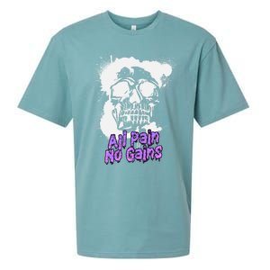 All Pain No Gains Weightlifting Powerlifting Skull Gift Sueded Cloud Jersey T-Shirt