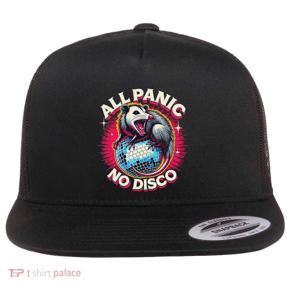 All Panic No Disco Opossum Funny Screaming Possum Flat Bill Trucker Hat