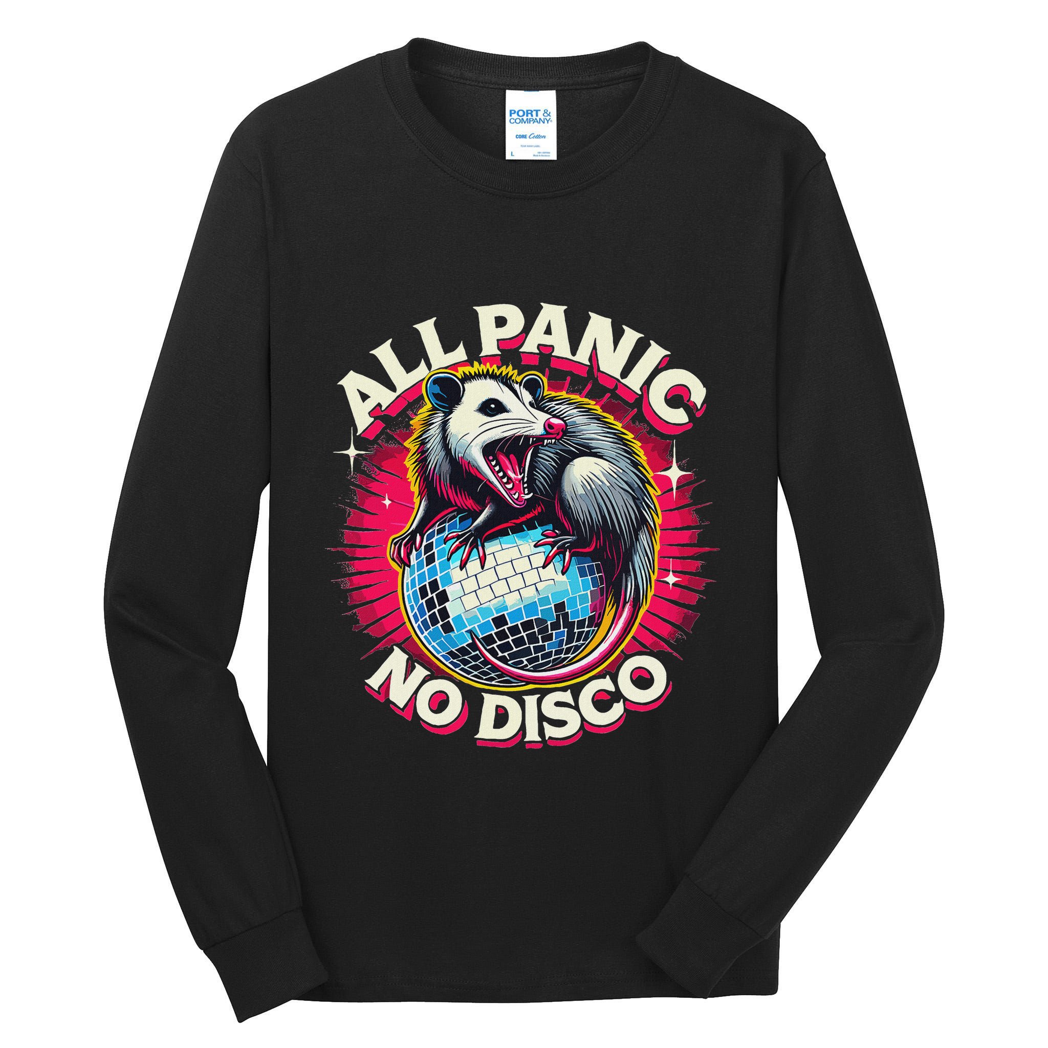 All Panic No Disco Opossum Funny Screaming Possum Tall Long Sleeve T-Shirt