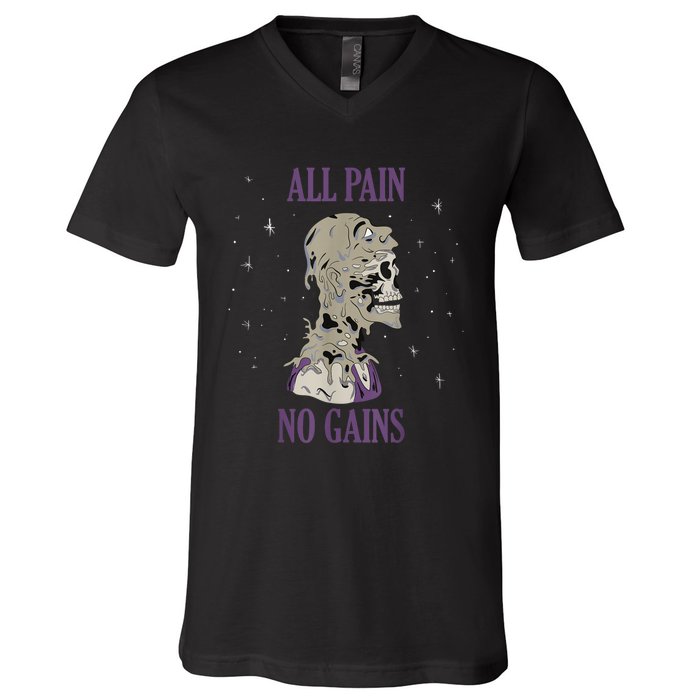 All Pain No Gains Weightlifting Gym Training Powerlifting V-Neck T-Shirt