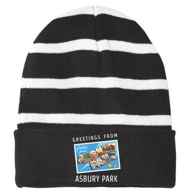 Asbury Park New Jersey Nj Travel Souvenir Gift Postcard Striped Beanie with Solid Band