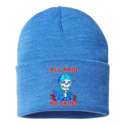 All Pain No Gains Fitness Weightlifting Bodybuilding Gym Great Gift Sustainable Knit Beanie