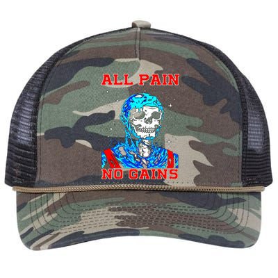 All Pain No Gains Fitness Weightlifting Bodybuilding Gym Great Gift Retro Rope Trucker Hat Cap