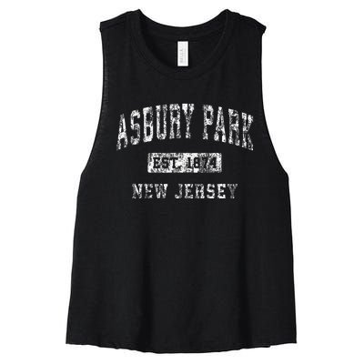 Asbury Park New Jersey Nj Vintage Established Sports Design Women's Racerback Cropped Tank