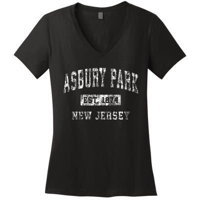 Asbury Park New Jersey Nj Vintage Established Sports Design Women's V-Neck T-Shirt