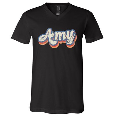 Amy Personalized Name Custom Lettering 70S V-Neck T-Shirt