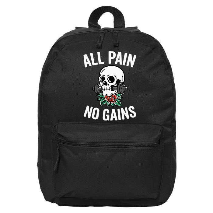 All Pain No Gains Funny Gym Fitness Workout Bodybuilding 16 in Basic Backpack