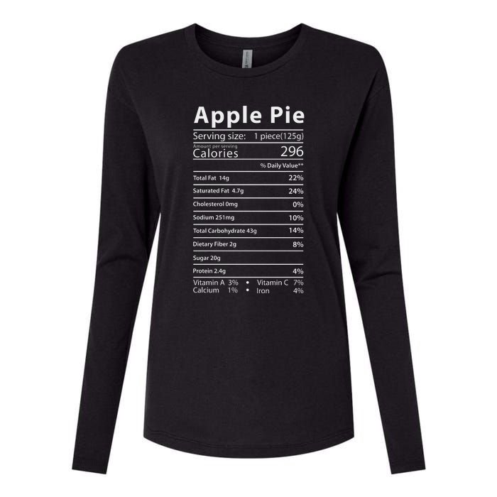 Apple Pie Nutrition Facts Label Costume Thanksgiving Womens Cotton Relaxed Long Sleeve T-Shirt