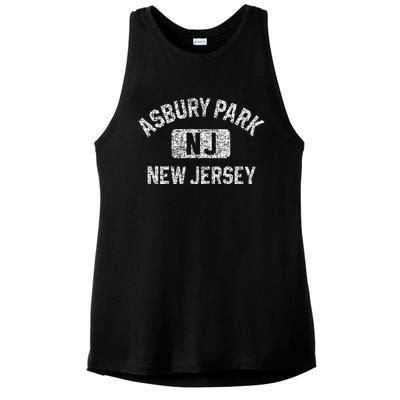 Asbury Park NJ New Jersey Gym Style Distressed White Print Ladies PosiCharge Tri-Blend Wicking Tank