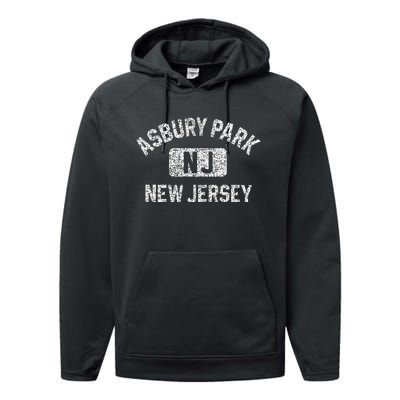 Asbury Park NJ New Jersey Gym Style Distressed White Print Performance Fleece Hoodie