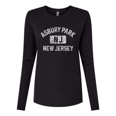 Asbury Park NJ New Jersey Gym Style Distressed White Print Womens Cotton Relaxed Long Sleeve T-Shirt