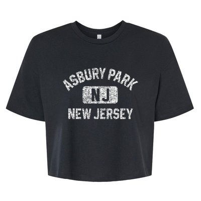 Asbury Park NJ New Jersey Gym Style Distressed White Print Bella+Canvas Jersey Crop Tee